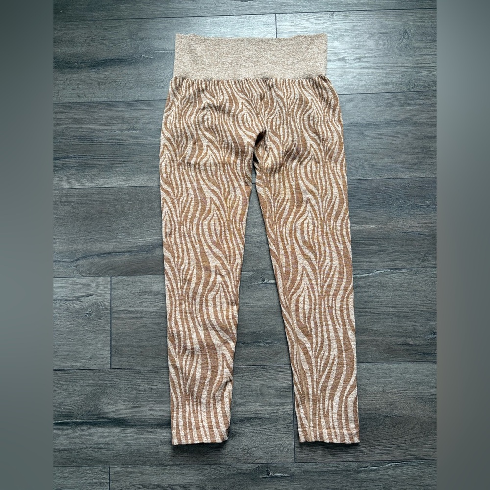 NVGTN Womens Brown Seamless High Waist Zebra Print Leggings Size XL